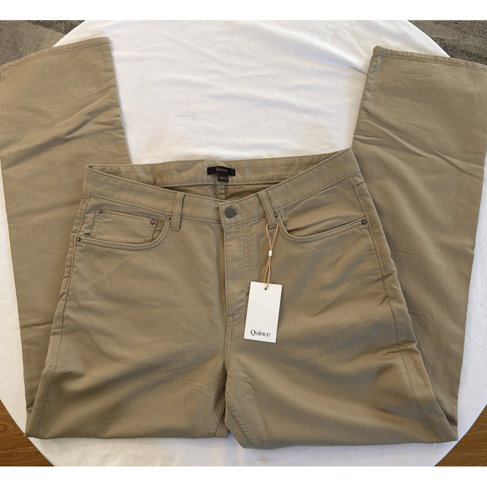 NEW Quince Comfort Stretch Traveler 5-Pocket Pants Mens 34x32 Sand Dune Beige